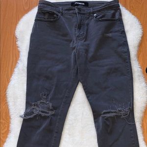 Express gray skinny ripped jeans